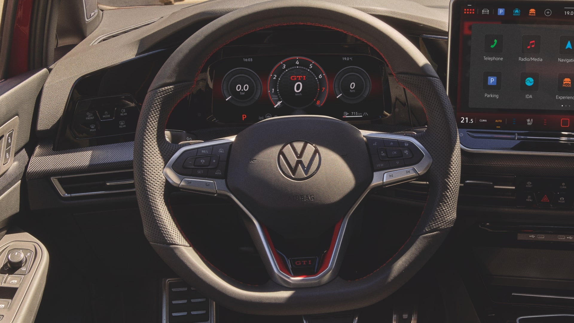 Interior view of the Volkswagen Golf GTI featuring the 10.25