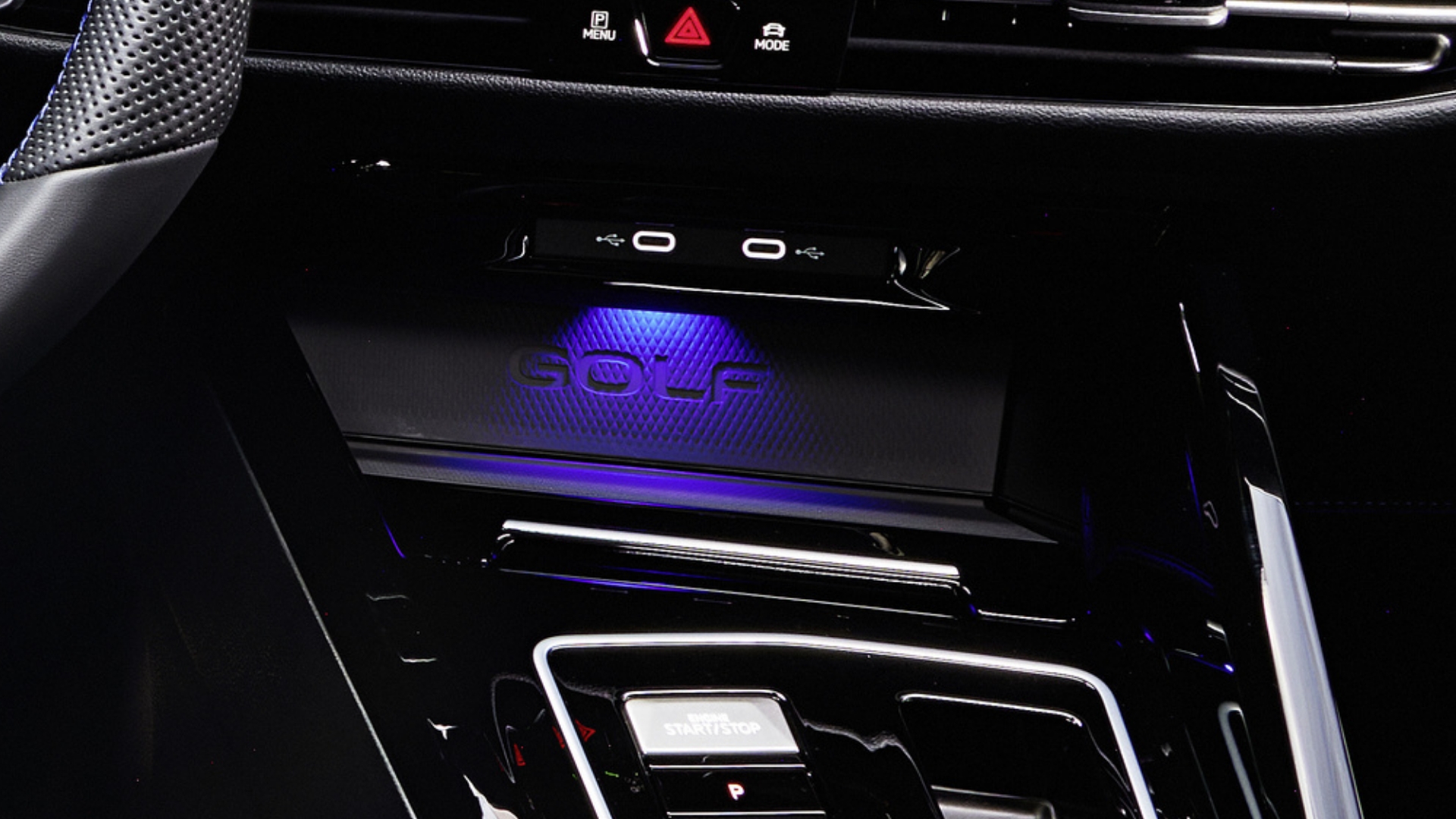 A close-up of the wireless device charging in the Golf R