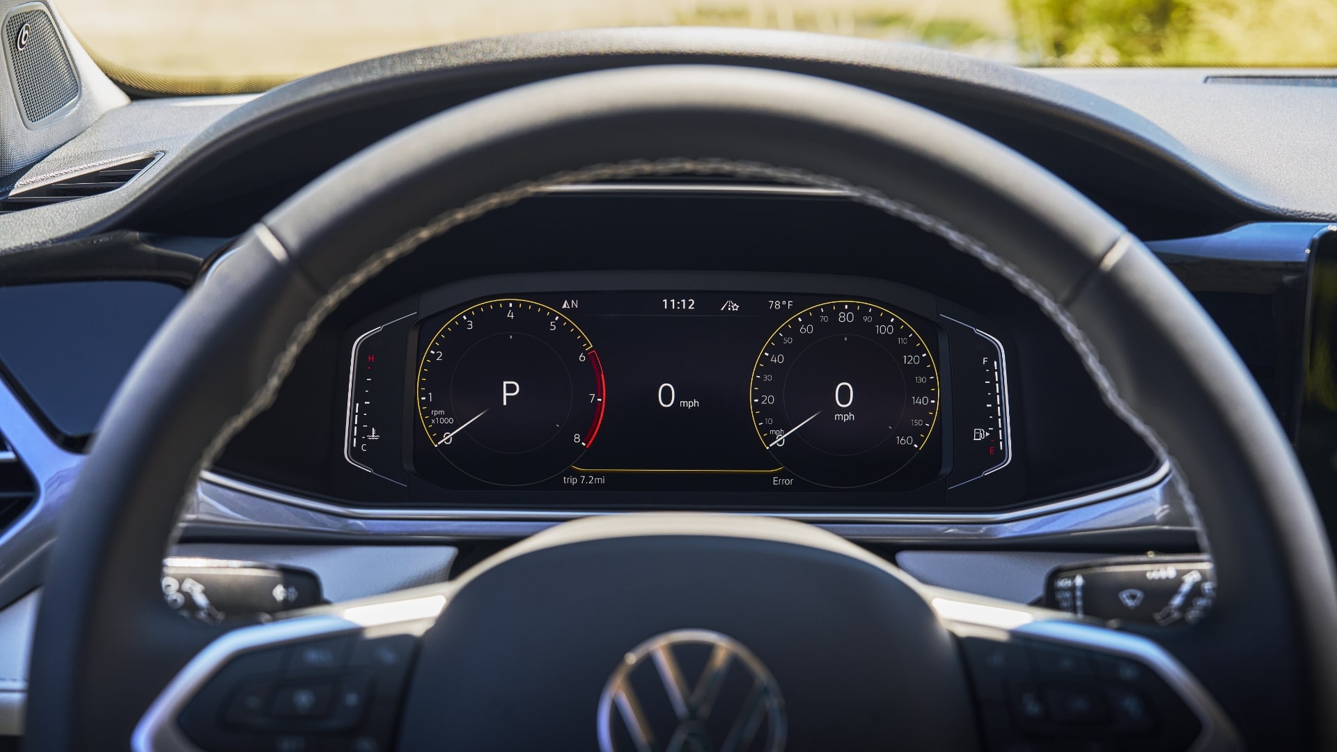 The driver's view of the Taos 2025 Digital Cockpit Pro - high-resolution digital instrument cluster displaying key driving information.