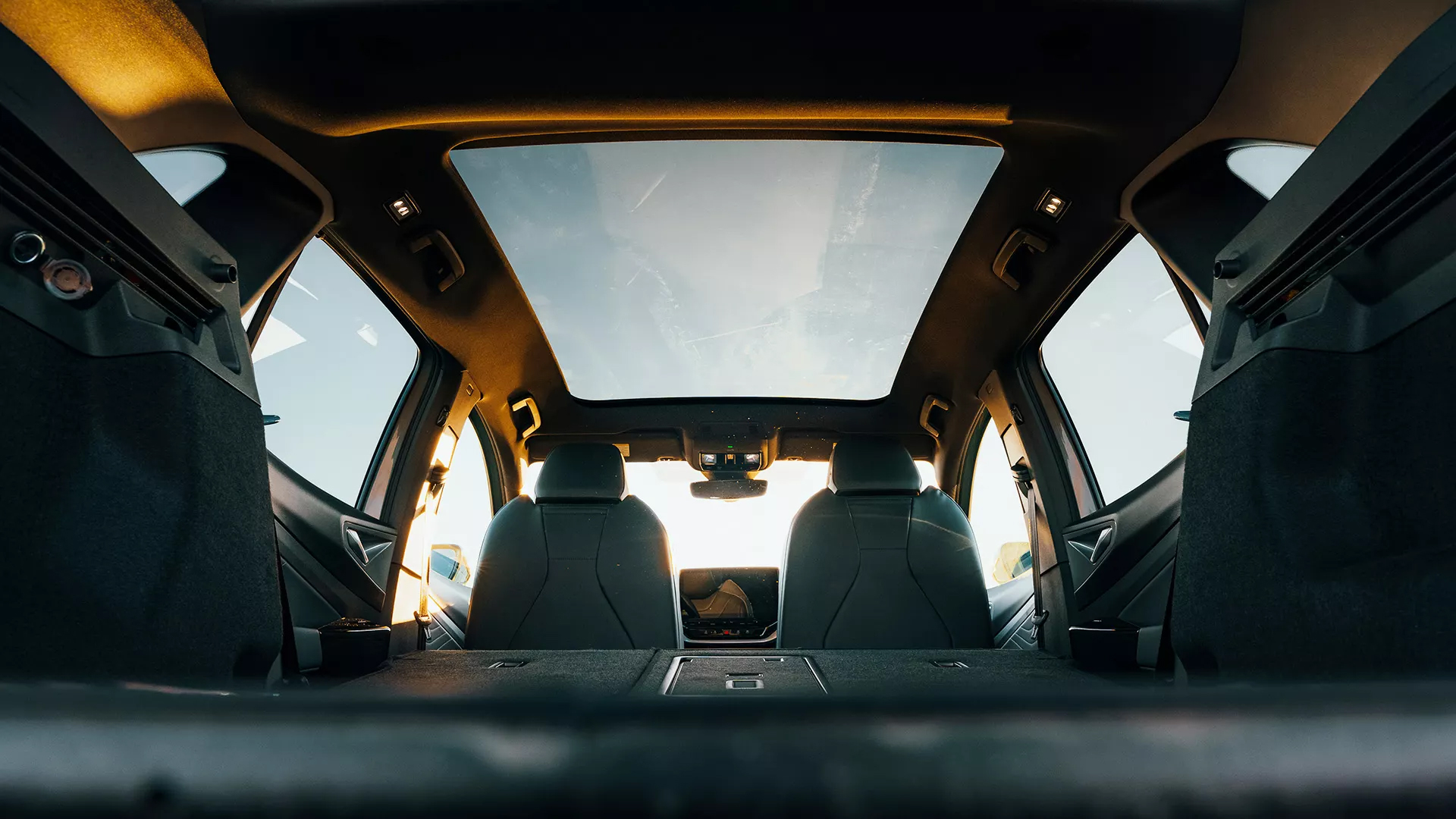 A close up photo of the expansive panoramic glass roof