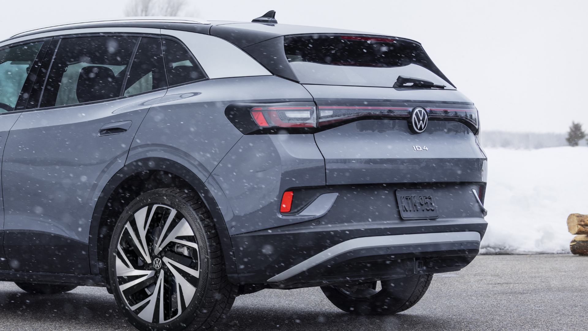 The Volkswagen ID.4 parked on the parking lot during the winter