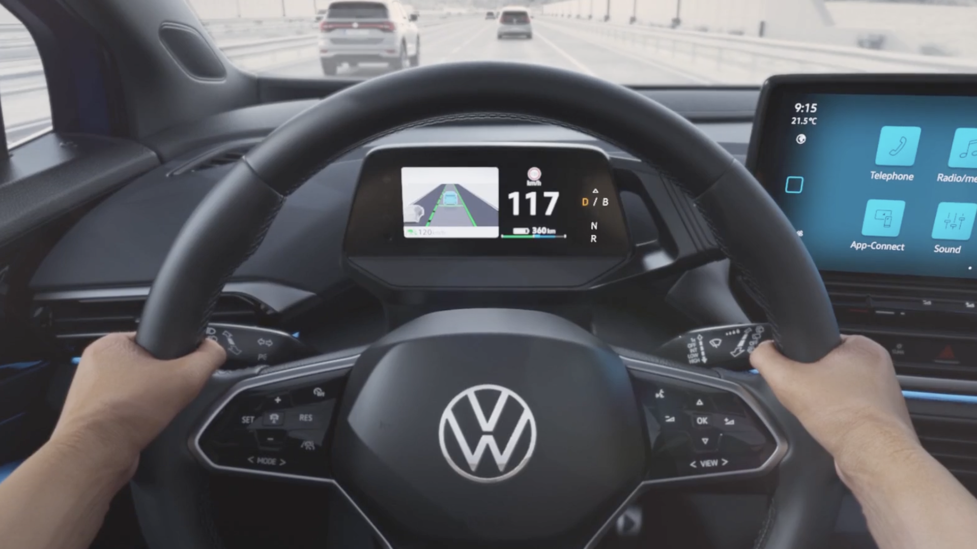 A close up photo of the Volkswagen ID.4 parked featuring integrated LED red light strip